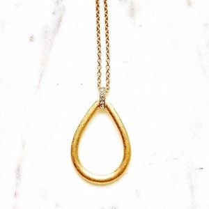 Matte Golden Teardrop Pendant with Crystal Accents Necklace!! GORGEOUS!!…